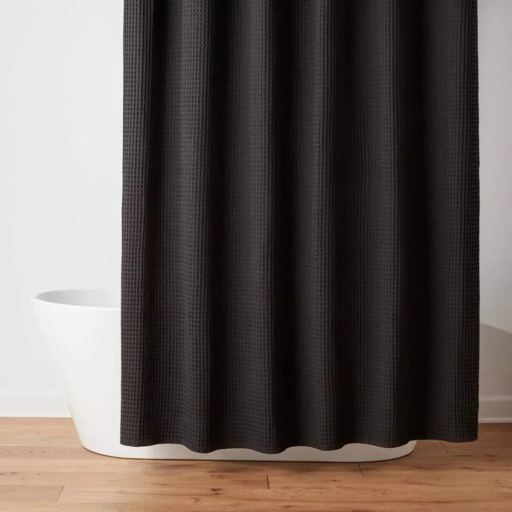 Threshold Waffle Weave Black Cotton Blend Grommet Shower Curtain 72